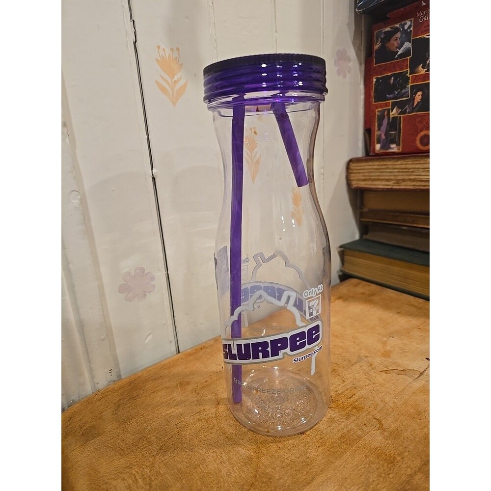 Used Limited Edition 7-11 Clear Plastic Slurpee Reusable Cup 2014 Purple